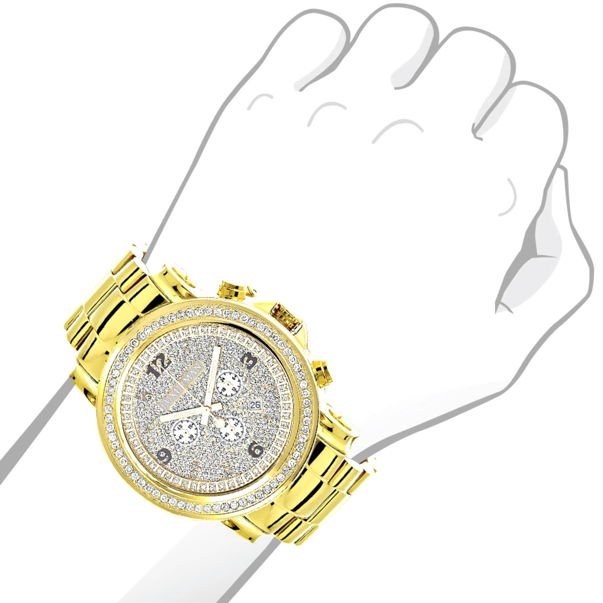 Iced Out Luxurman Large Diamond Bezel Watch For Men Yellow Gold Plated 2.5ct - Image 3