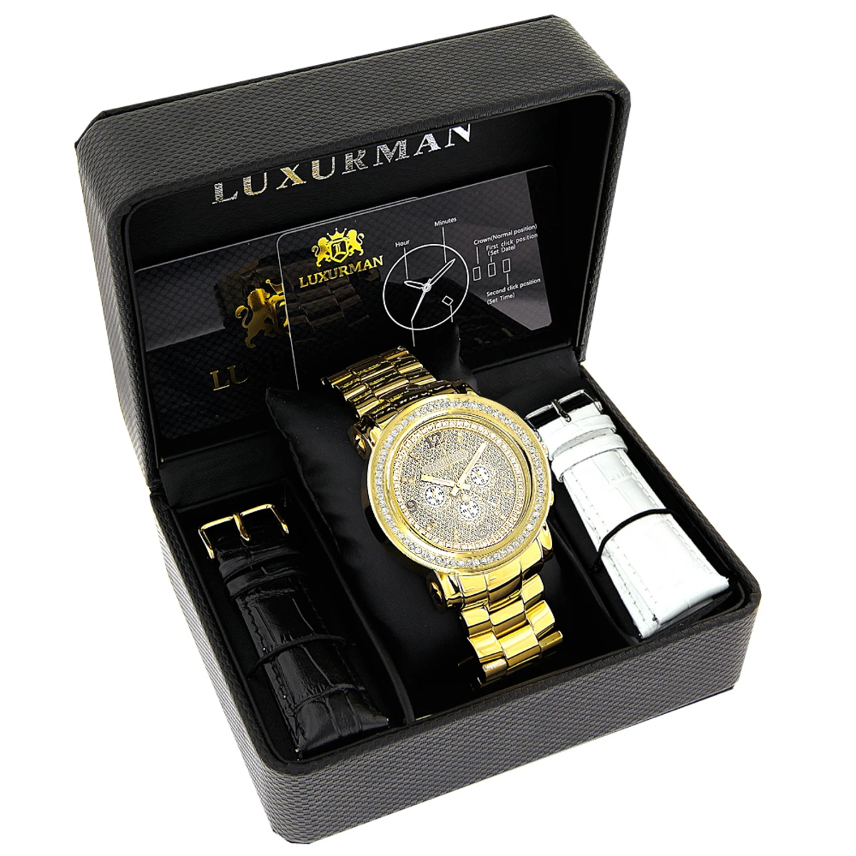 Iced Out Luxurman Large Diamond Bezel Watch For Men Yellow Gold Plated 2.5ct - Image 4