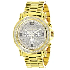 Iced Out Luxurman Large Diamond Bezel Watch For Men Yellow Gold Plated 2.5ct