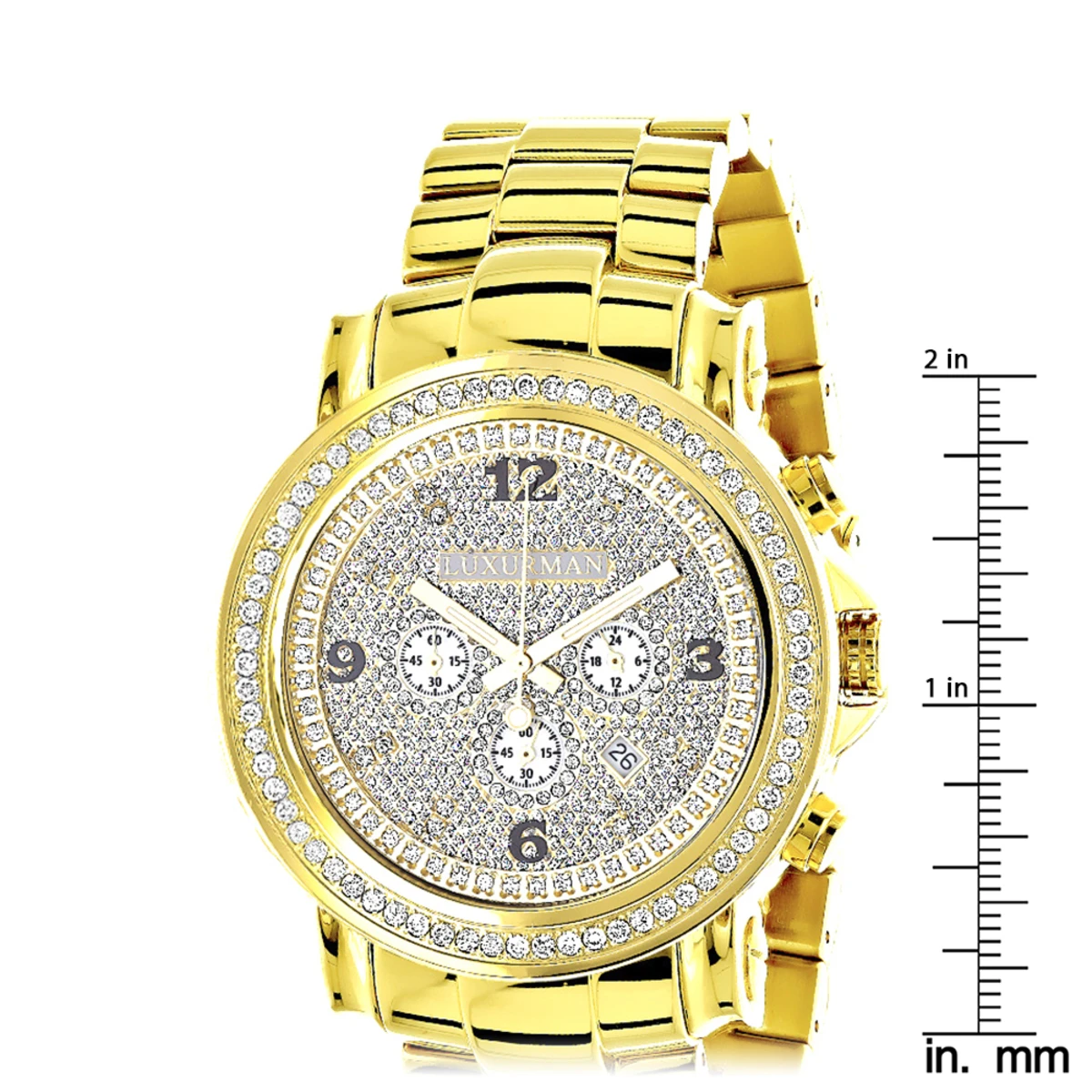 Iced Out Luxurman Large Diamond Bezel Watch For Men Yellow Gold Plated 2.5ct - Image 5