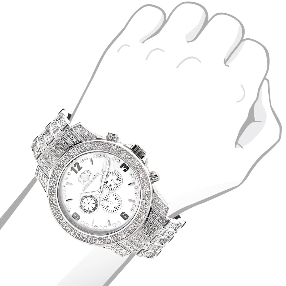 Iced Out Luxurman Men's Diamond Watch 1.25ct White MOP - Image 3