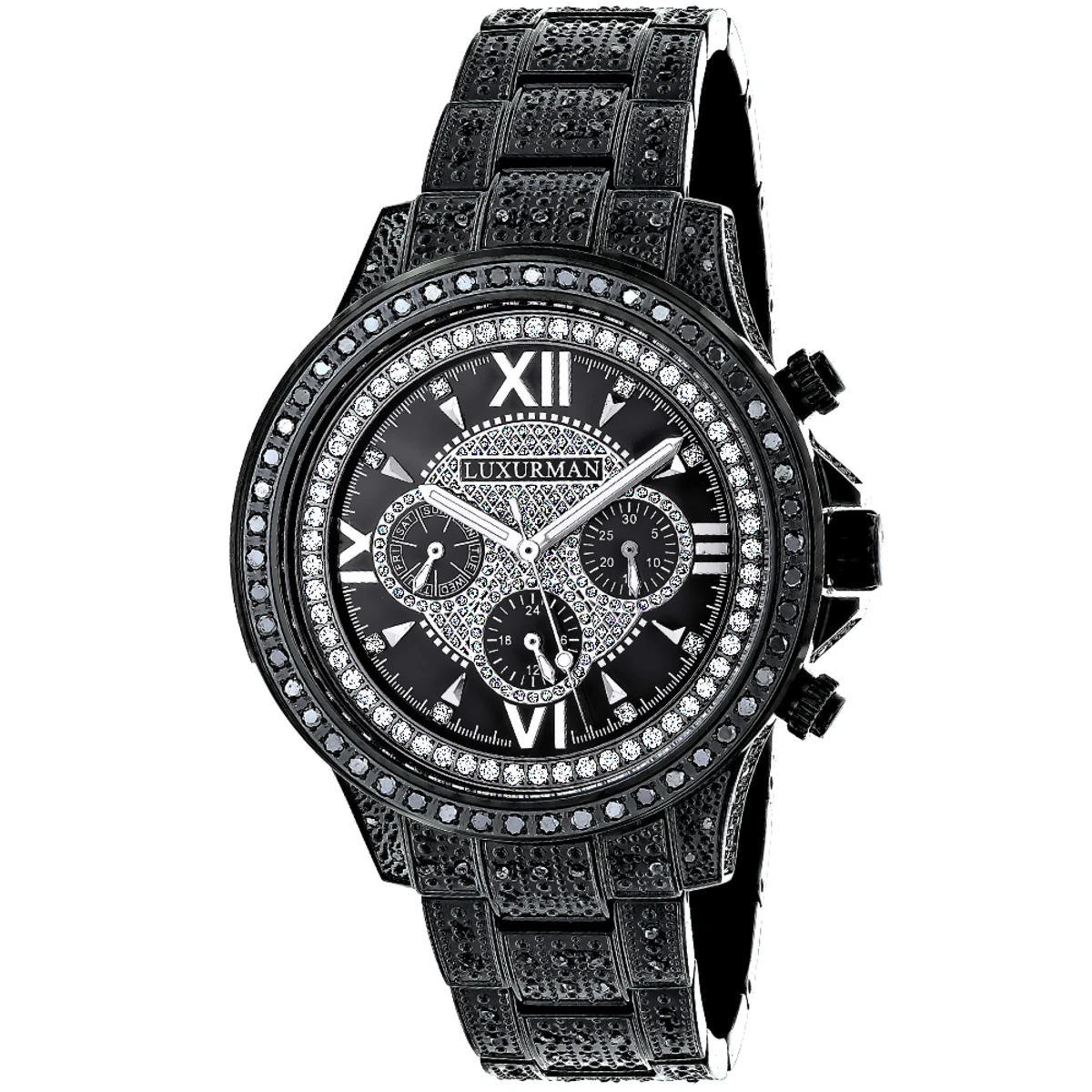 Iced Out Men's Black Diamond Luxurman Watch 3ct