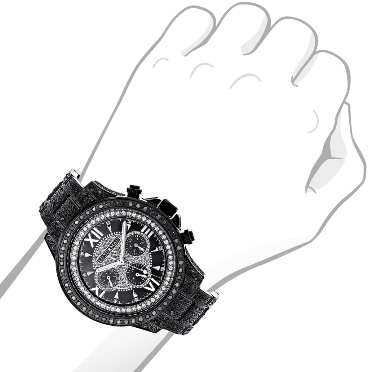 Iced Out Men's Black Diamond Luxurman Watch 3ct - Image 3