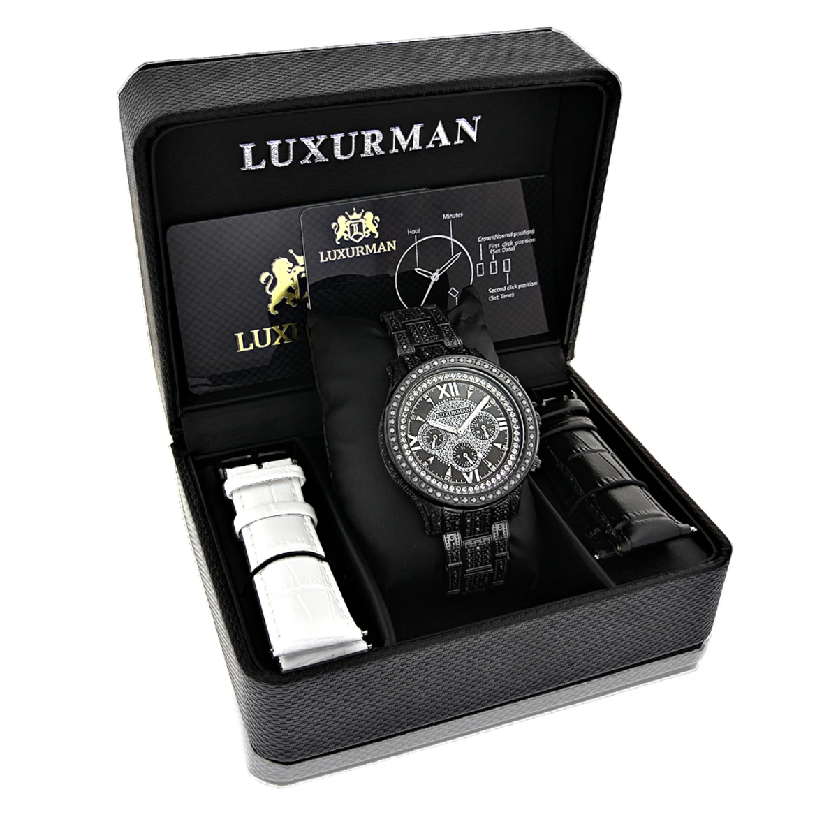 Iced Out Men's Black Diamond Luxurman Watch 3ct - Image 4