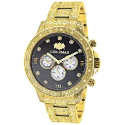 Iced Out Men's Diamond Watch 1.25ct Yellow Gold Plated Luxurman Liberty