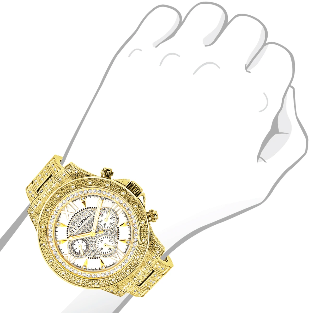 Iced Out Men's Luxurman Watch With Diamond Band 1.25ct Yellow Gold Plated - Image 3
