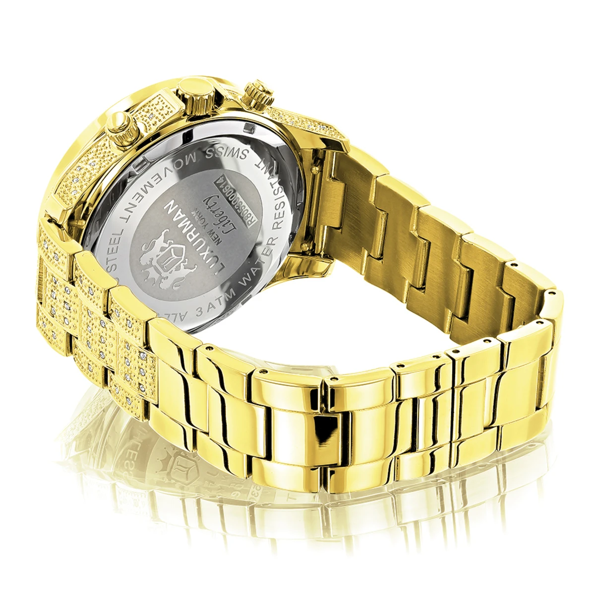 Iced Out Men's Luxurman Watch With Diamond Band 1.25ct Yellow Gold Plated - Image 2