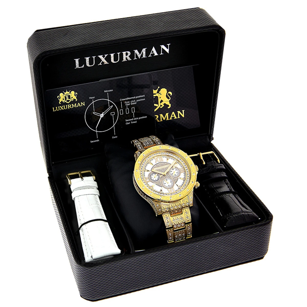 Iced Out Men's Luxurman Watch With Diamond Band 1.25ct Yellow Gold Plated - Image 4