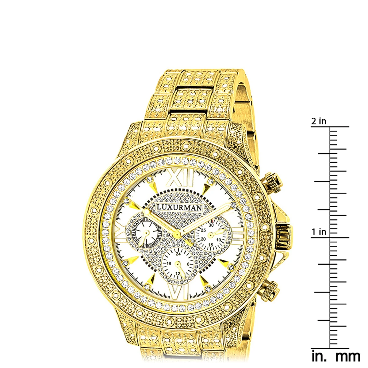 Iced Out Men's Luxurman Watch With Diamond Band 1.25ct Yellow Gold Plated - Image 5