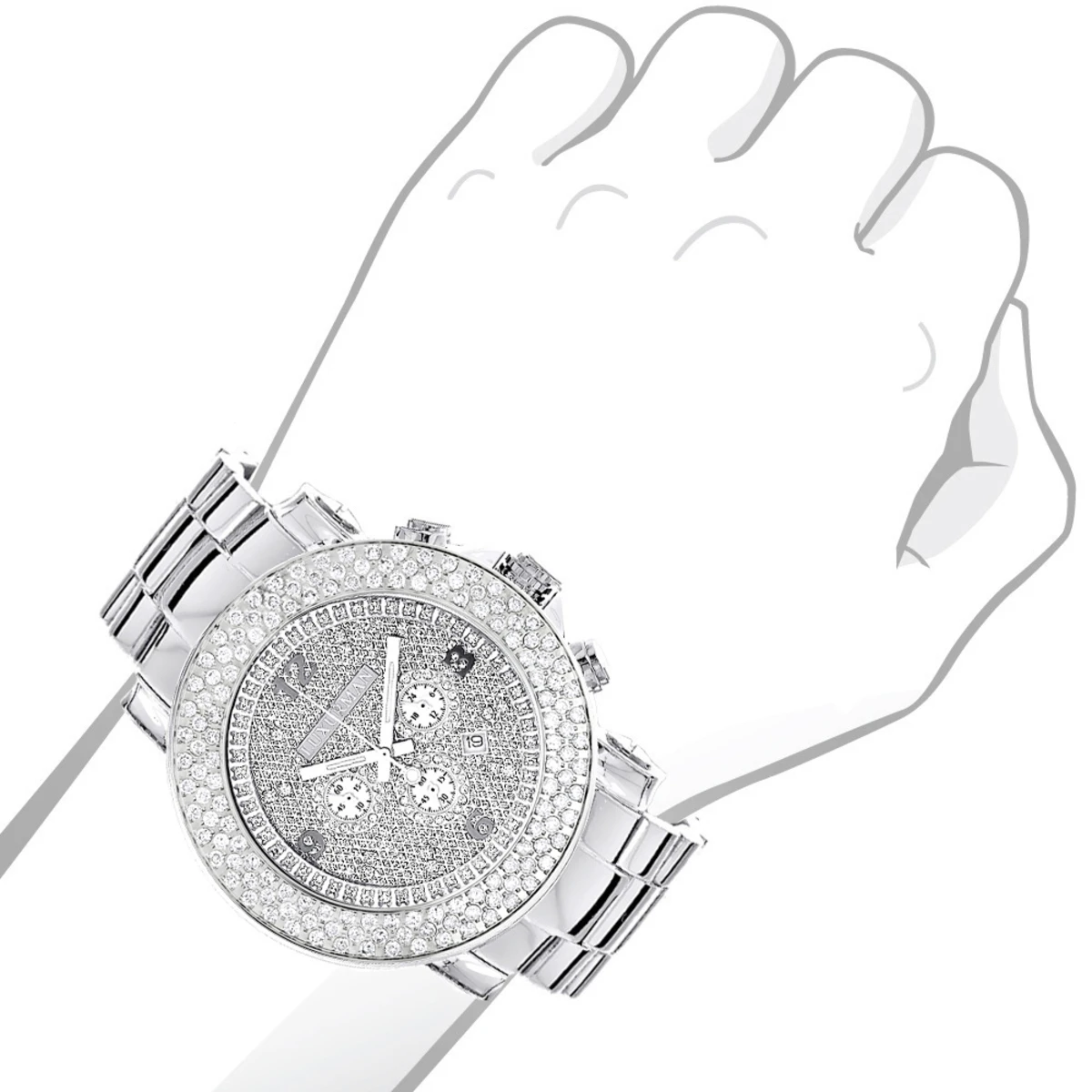 Iced Out Large Diamond Bezel Watch For Men Luxurman Escalade 6ct - Image 3