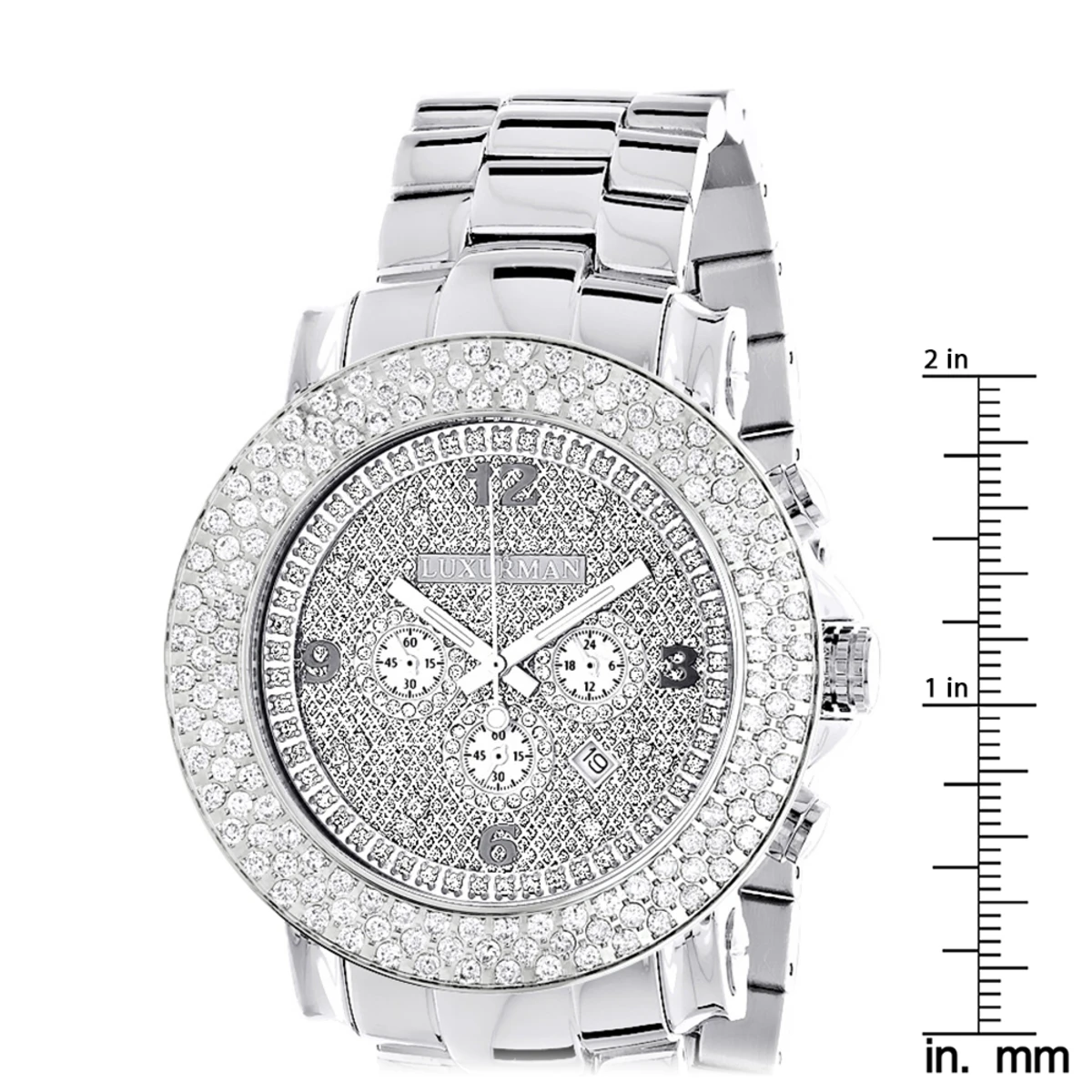 Iced Out Large Diamond Bezel Watch For Men Luxurman Escalade 6ct - Image 5