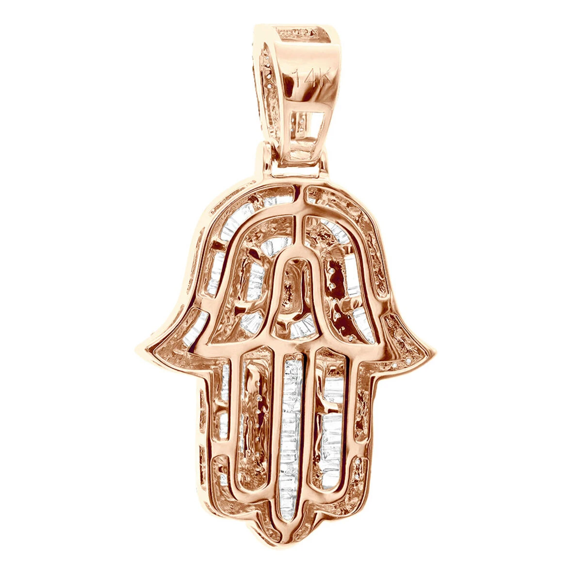 Large 2 Carat Diamond Hamsa Hand Pendant 14K White Gold Amulet - Image 6