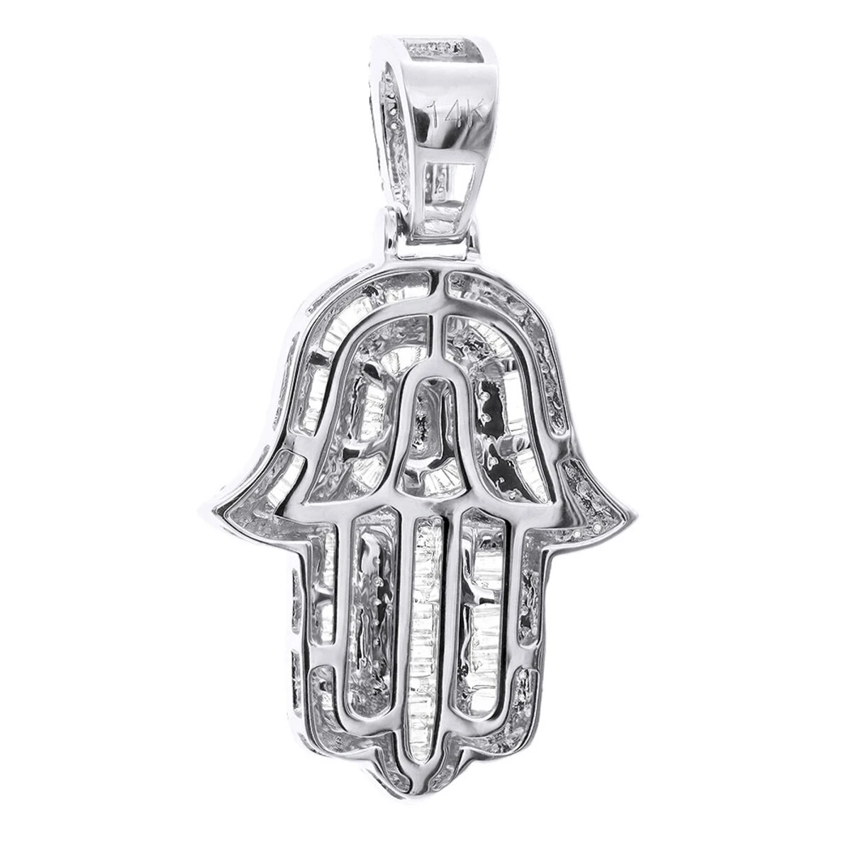 Large 2 Carat Diamond Hamsa Hand Pendant 14K White Gold Amulet - Image 4