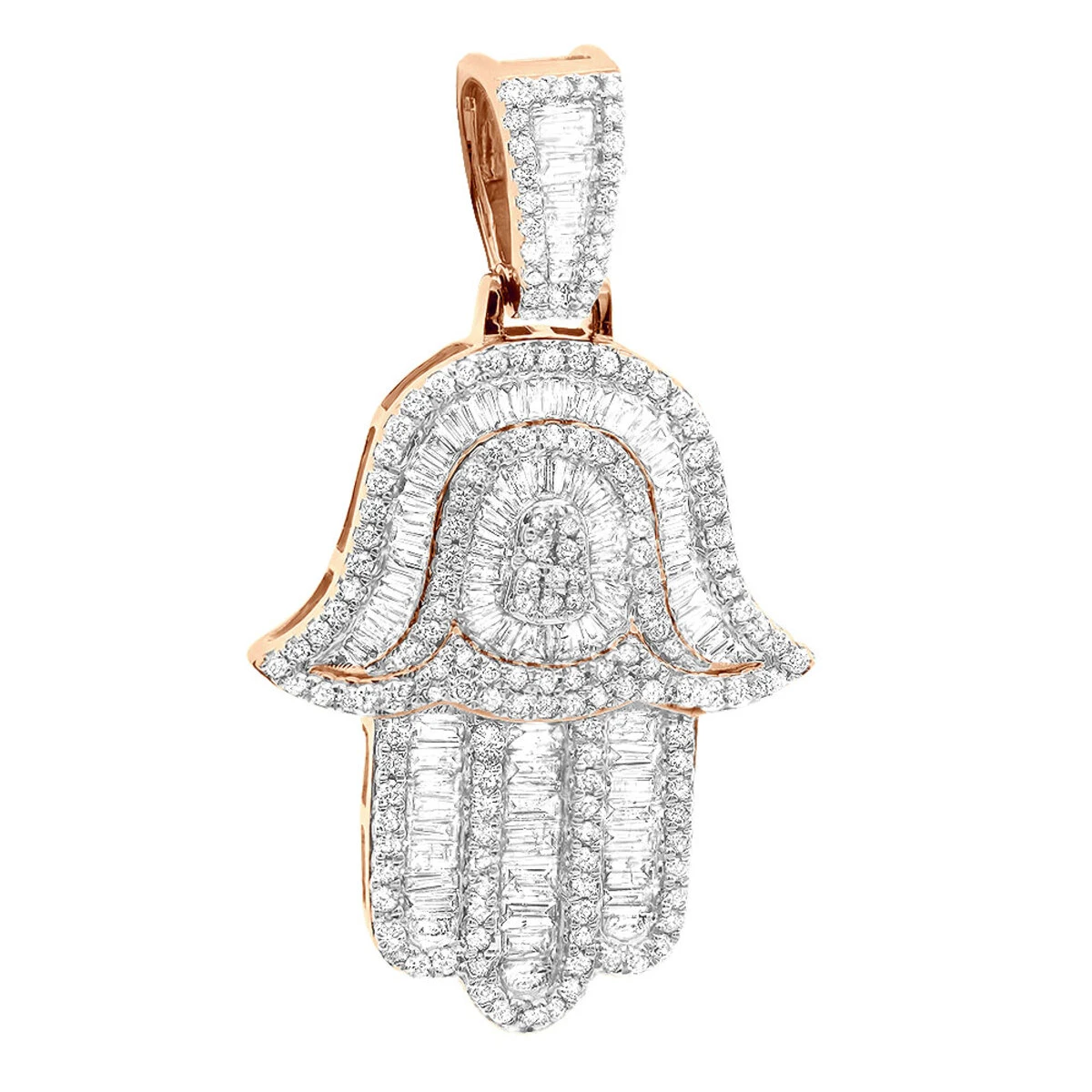 Large 2 Carat Diamond Hamsa Hand Pendant 14K White Gold Amulet - Image 3