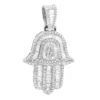 Large 2 Carat Diamond Hamsa Hand Pendant 14K White Gold Amulet