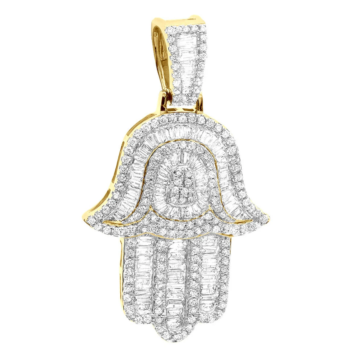 Large 2 Carat Diamond Hamsa Hand Pendant 14K White Gold Amulet - Image 2