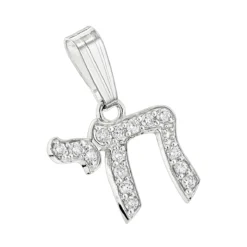 Small 14K White Gold Diamond Chai Pendant 0.15ct By Luxurman