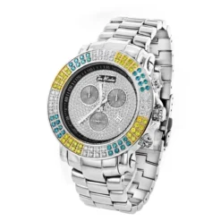 Joe Rodeo Junior Men's Diamond Watch White Yellow Blue Diamonds 4.3ct