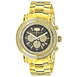 Large Diamond Bezel Watch 2.5ct Luxurman Escalade Yellow Gold Plated