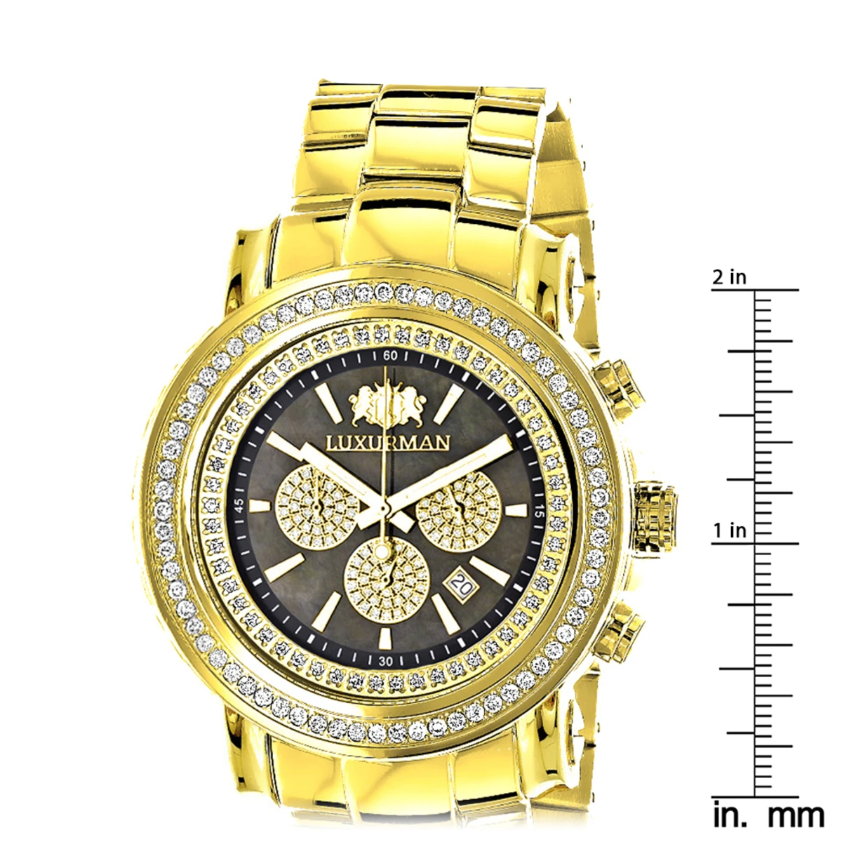 Large Diamond Bezel Watch 2.5ct Luxurman Escalade Yellow Gold Plated - Image 5