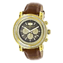 Large Diamond Bezel Watch For Men 2.5ct Luxurman Escalade Yellow Gold Plted