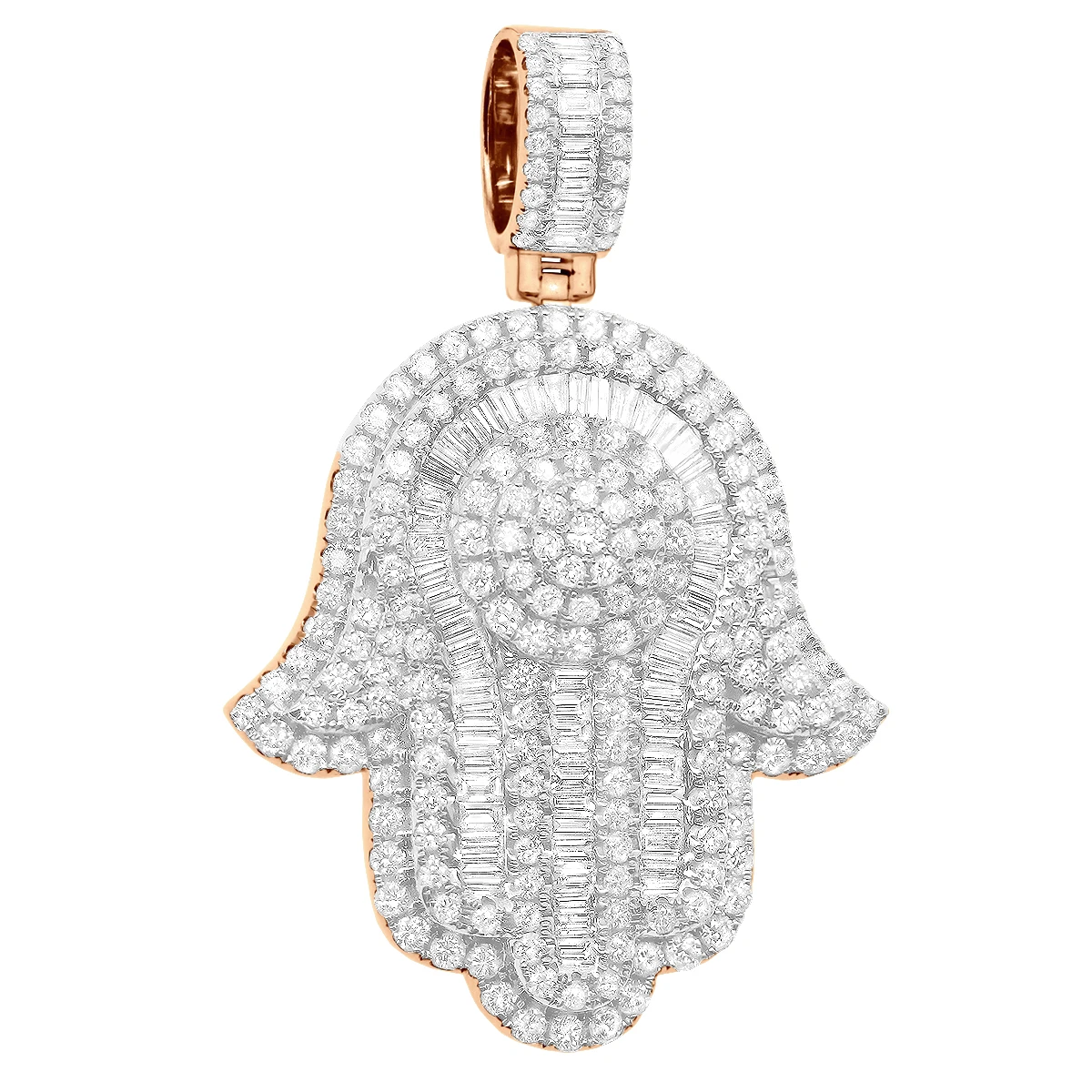 Large Diamond Hamsa Pendant 14K White Gold Unique Round & Baguette Diamonds 2.5ct - Image 3