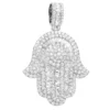 Large Diamond Hamsa Pendant 14K White Gold Unique Round & Baguette Diamonds 2.5ct