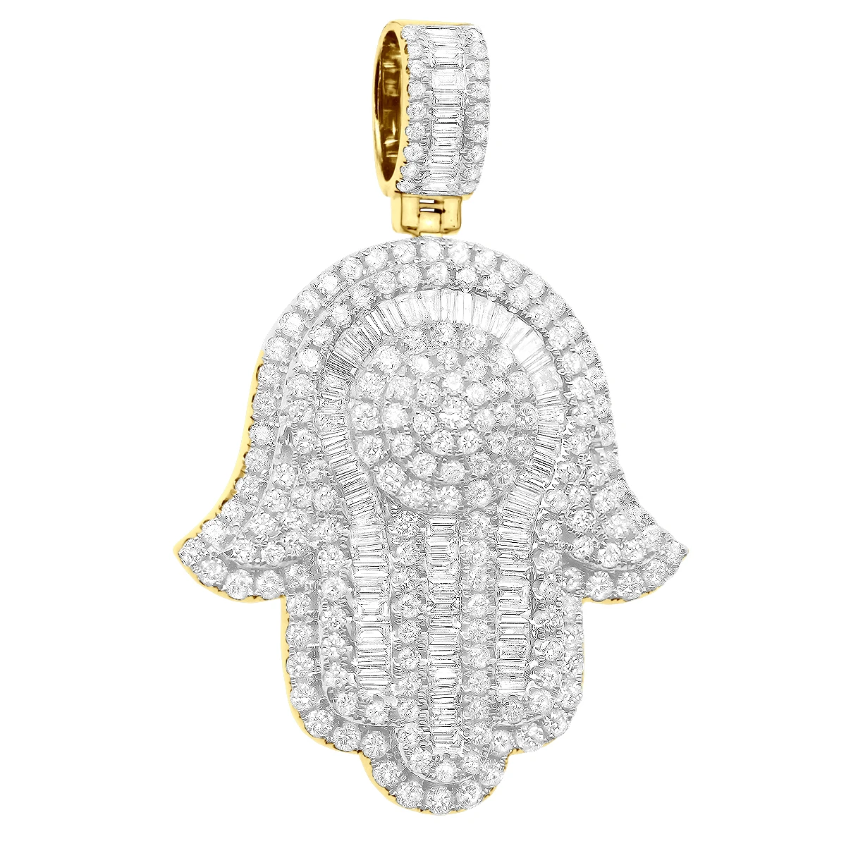 Large Diamond Hamsa Pendant 14K White Gold Unique Round & Baguette Diamonds 2.5ct - Image 2