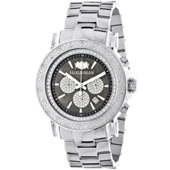 Large Face Luxurman Diamond Watch Chronograph 0.25ct For Men