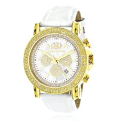 Large Luxurman Men's Watch 0.25ct Diamonds Yellow Gold Plated Escalade With Leather Bands