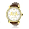 Large Yellow Gold Plated Phantom Men's Diamond Watch Luxurman Logo Face