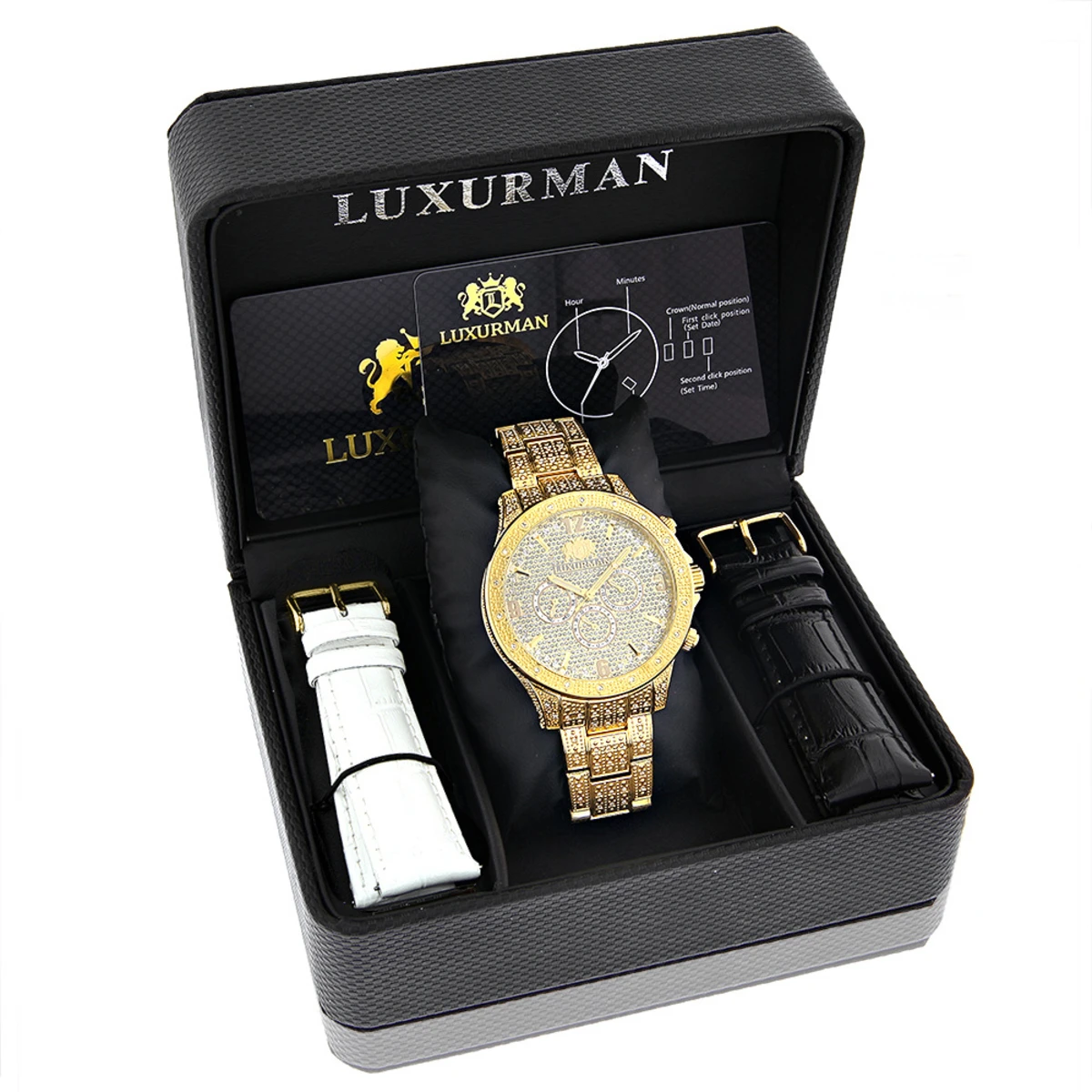 Luxurman Iced Out Men's Diamond Liberty Watch 1.25ct Yellow Gold Plated - Image 4