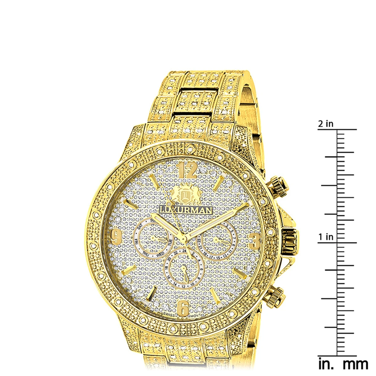 Luxurman Iced Out Men's Diamond Liberty Watch 1.25ct Yellow Gold Plated - Image 5