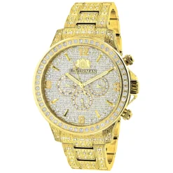 Luxurman Iced Out Men's Diamond Watch 3ct Yellow Gold Plated Liberty