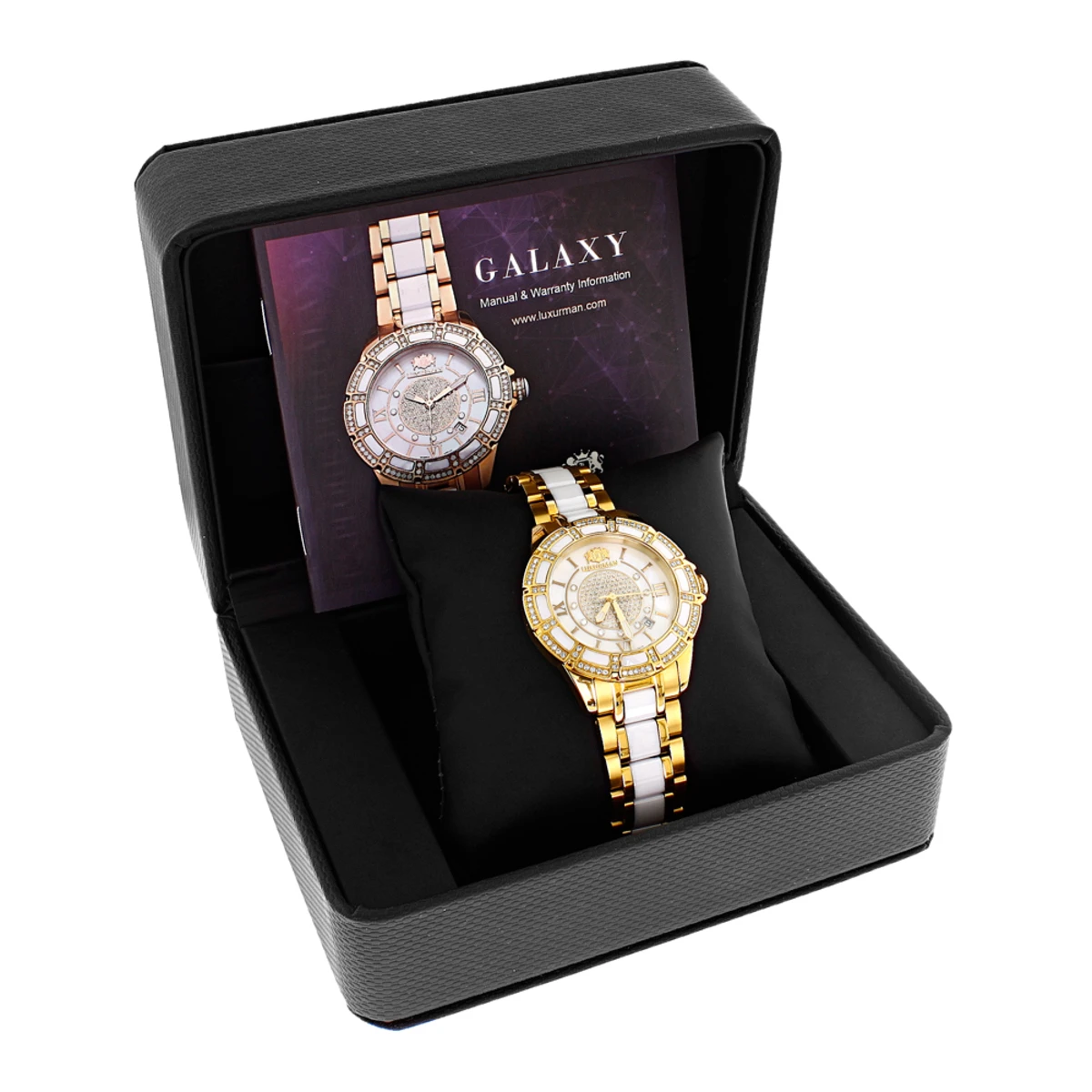 Luxurman Ladies Diamond Ceramic Watch 1.25ct White MOP Galaxy Yellow Gold - Image 5