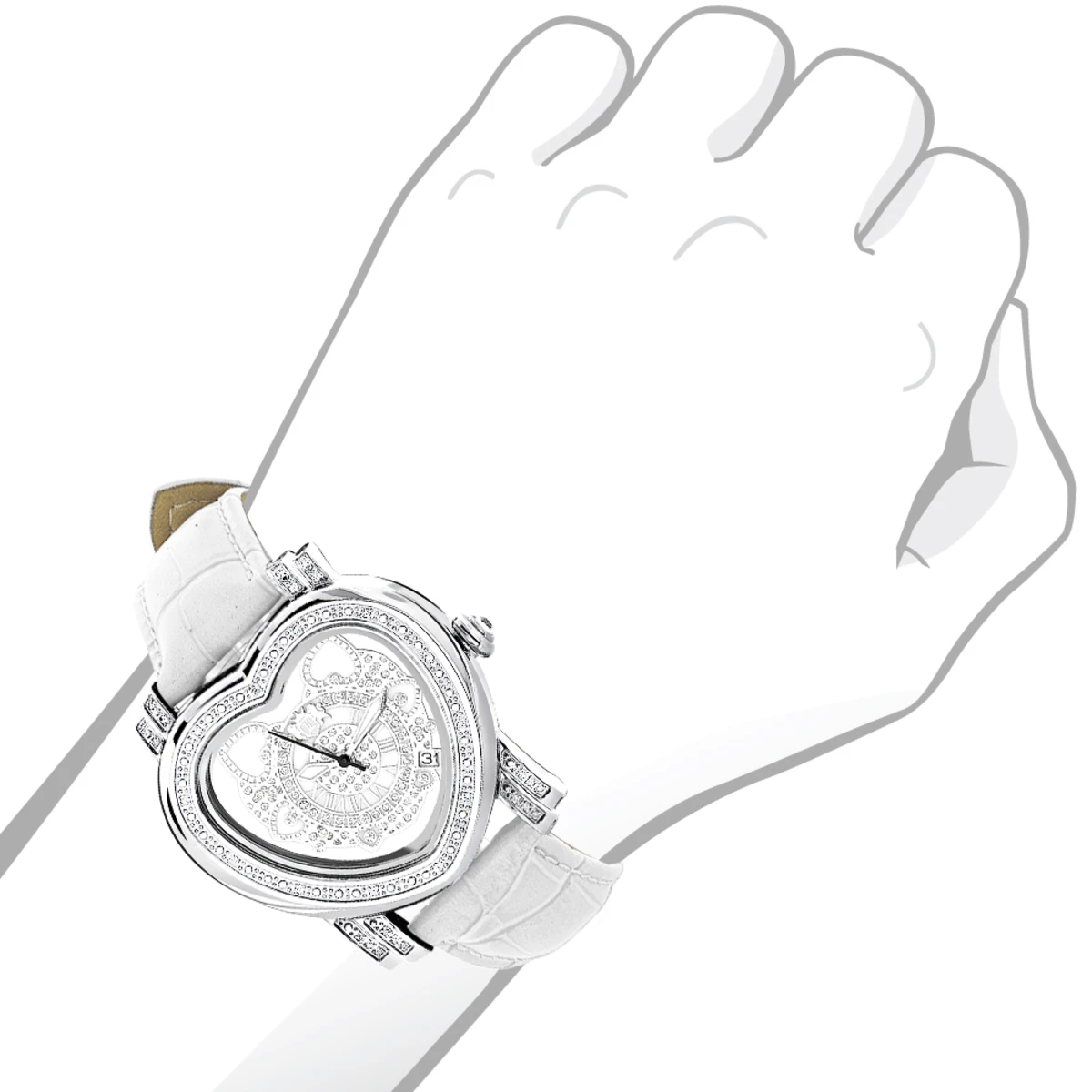 Luxurman Ladies Diamond Heart Watch 0.30ct White - Image 3