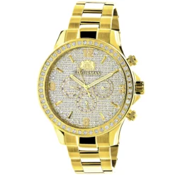 Luxurman Liberty Men's Diamond Watch 2ct 18k Yellow Gold Plated