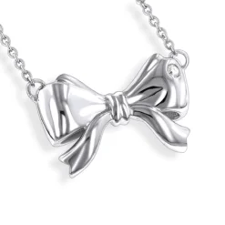 Luxurman Love Quotes Necklace Sterling Silver Diamond Bow Pendant For Women