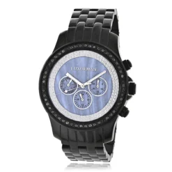 Luxurman Men's Black Diamond Watch 2.25ct Blue MOP