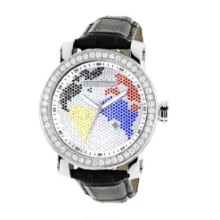 Luxurman Men's Continents VS Diamond Bezel Watch 4 Ct