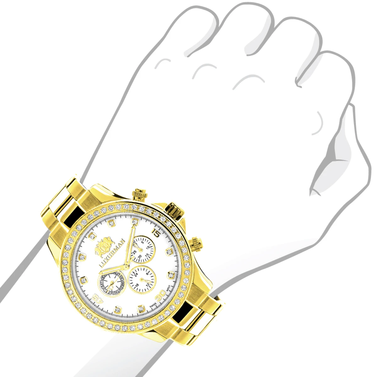Luxurman Men's Diamond Liberty Watch 2ct Yellow Gold Plated White MOP - Image 3