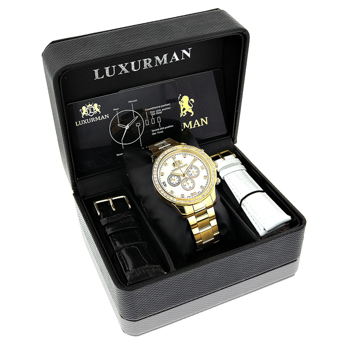 Luxurman Men's Diamond Liberty Watch 2ct Yellow Gold Plated White MOP - Image 4