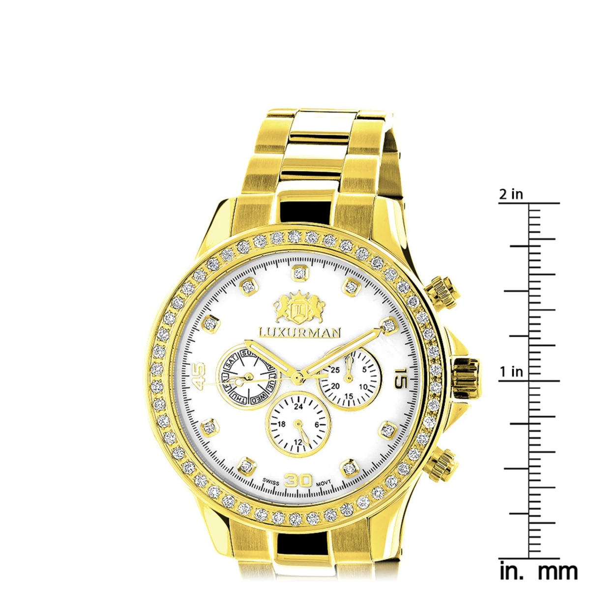 Luxurman Men's Diamond Liberty Watch 2ct Yellow Gold Plated White MOP - Image 5