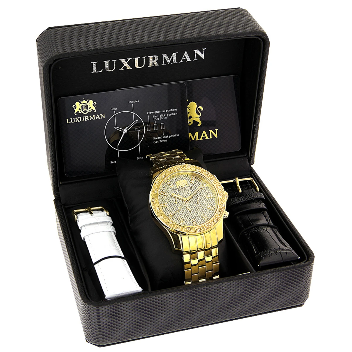 Luxurman Men's Diamond Watch 0.25ct Yellow Gold Tone - Image 4