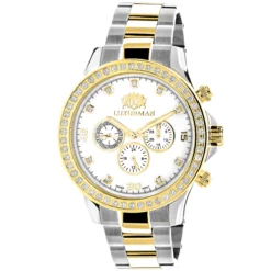 Luxurman Men's Diamond Yellow White Gold Plated Swiss Quartz Liberty Watch