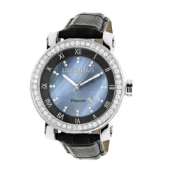 Luxurman Men's VS Diamond Bezel Watch 4 Ct Blue MOP