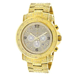 Luxurman Oversized Iced Out Men's Diamond Watch Yellow Gold 2ct