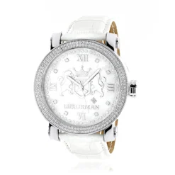 Luxurman Phantom Large Diamond Watch For Men Leather Band White MOP 0.12ct