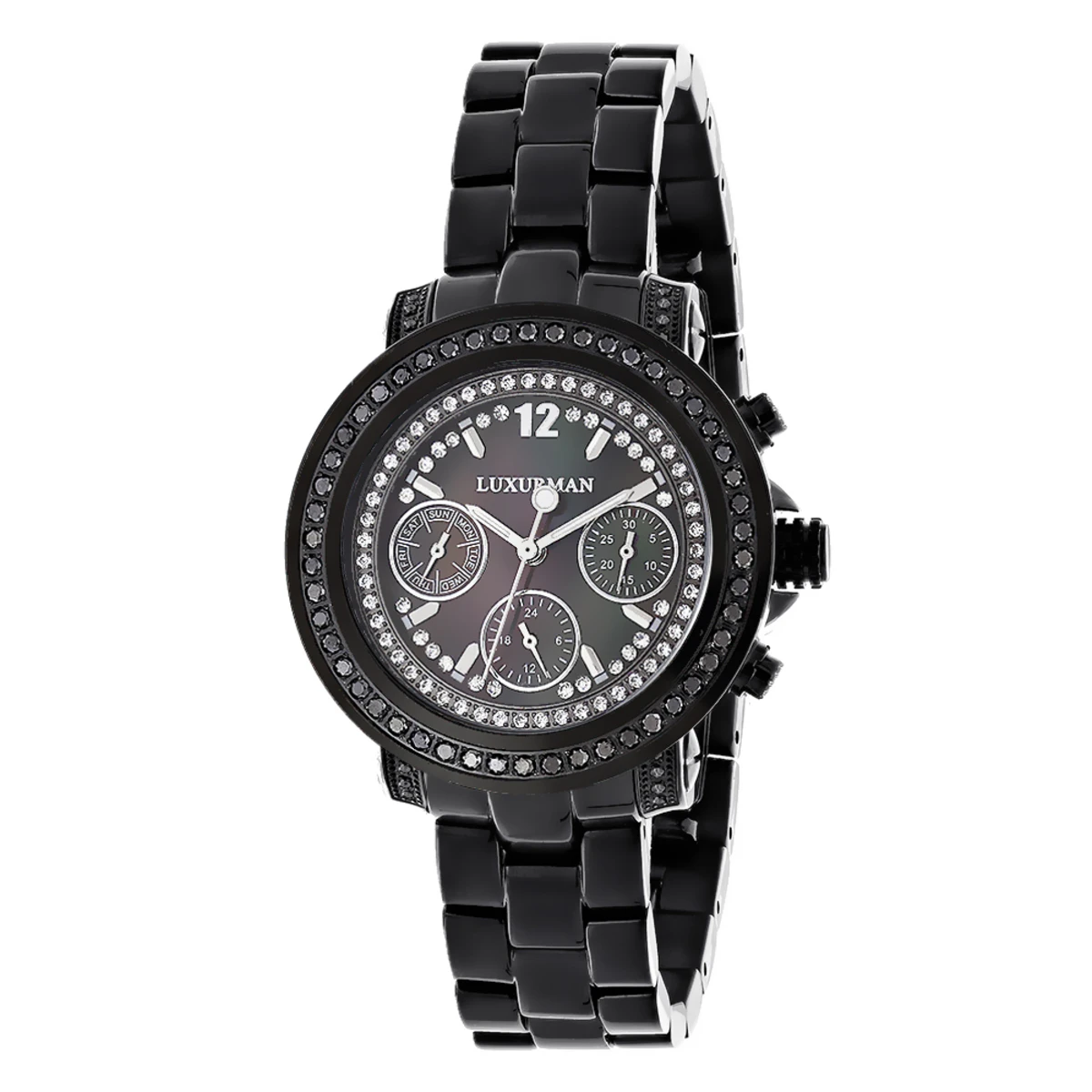 Luxurman Ladies Black Diamond Watch 2.15ct
