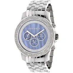 Luxurman Men's Diamond Watch 0.25ct Blue